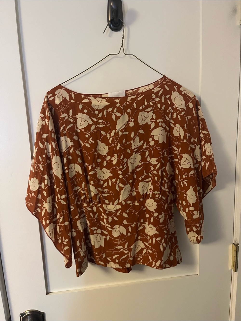 Anna Sui x Anthropologie Rust Floral Flutter/Kimono-Sleeve Women's Top